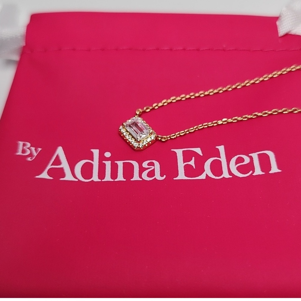Adina Eden pave outlined solitaire baguette pendant NWT